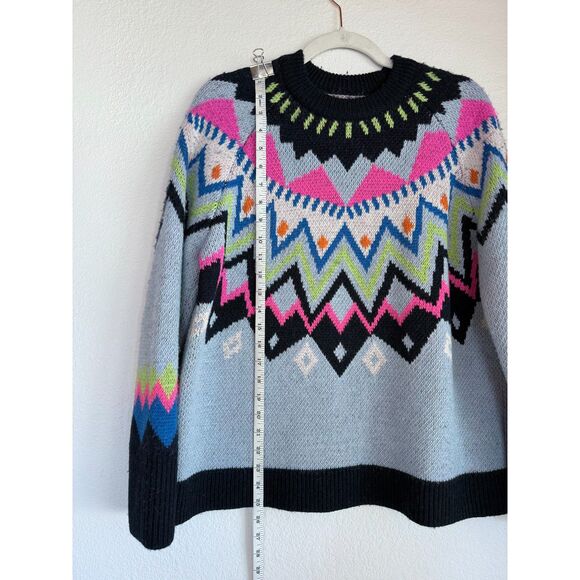 Kate Spade New York Wool Alpaca Blend Neon Abstract Fair Isle Sweater Size Small - Picture 11 of 13